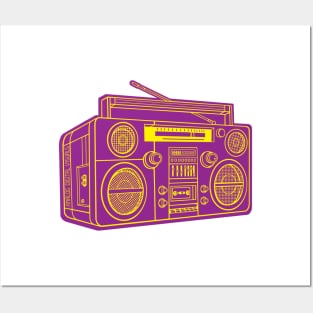 Boombox (Yellow Lines + Violet Drop Shadow) Analog / Music Posters and Art